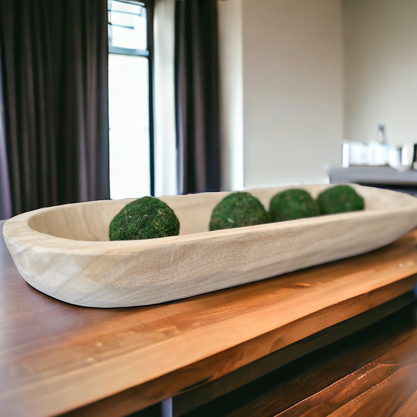 24" Hand-carved Wood Dough Decorative Bowl