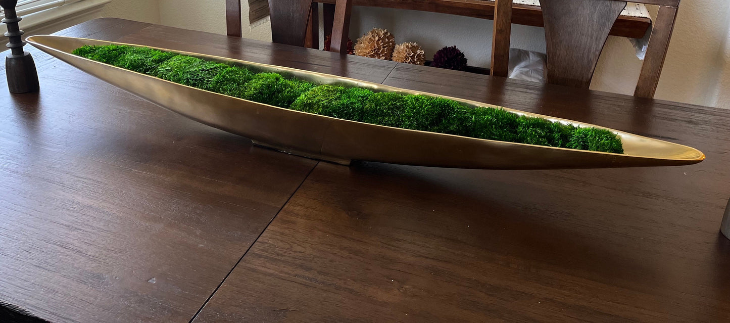 52" Extra Long Preserved Moss Metal Boat Bowl