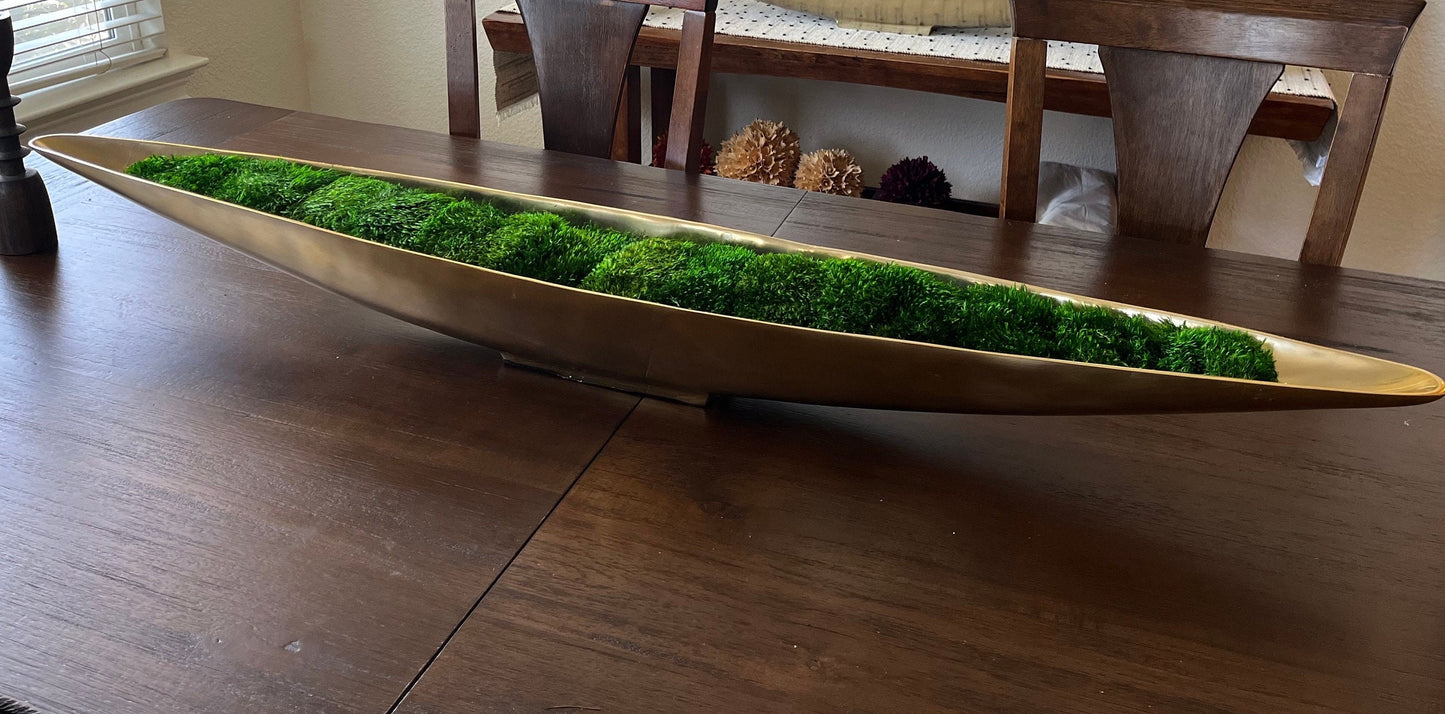 52" Extra Long Preserved Moss Metal Boat Bowl