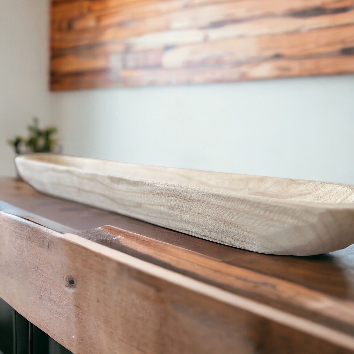 30" Handmade Long Wood Dough Decorative Bowl