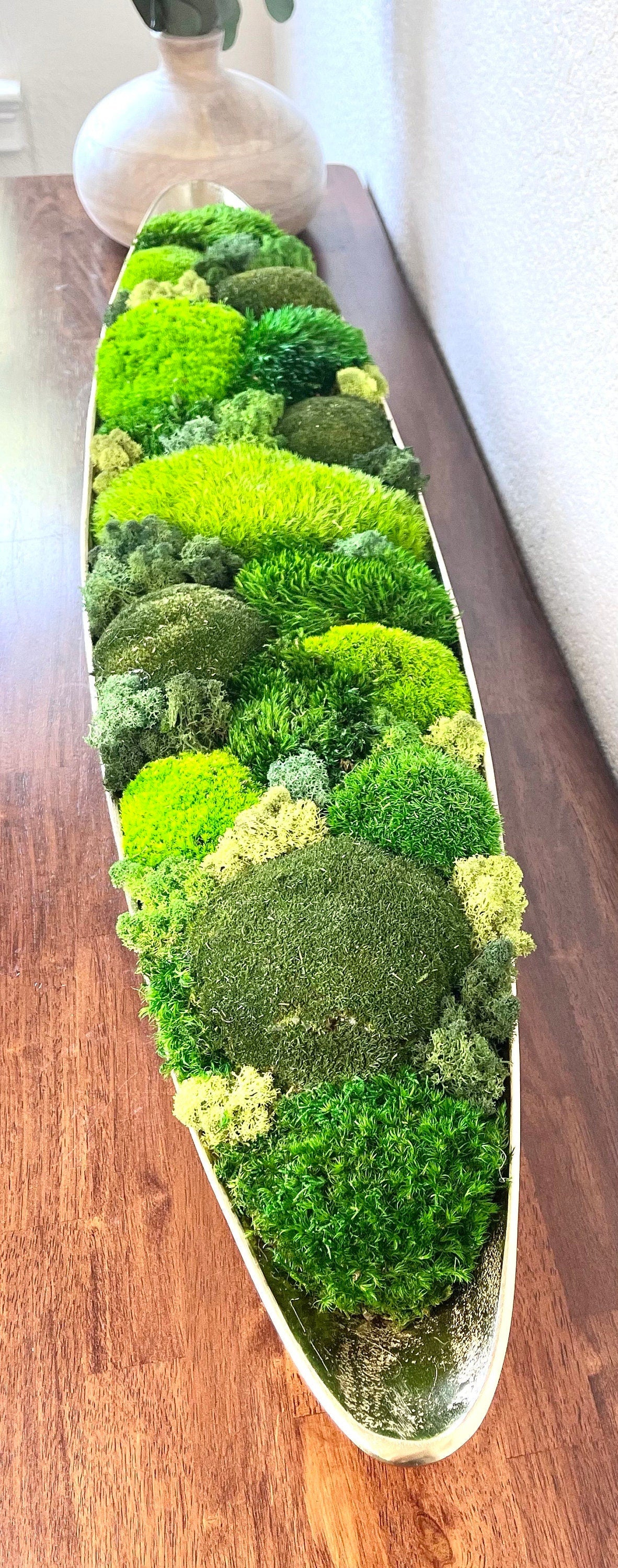 52" Extra Long Metal Boat Bowl w/ Variated Preserved moss