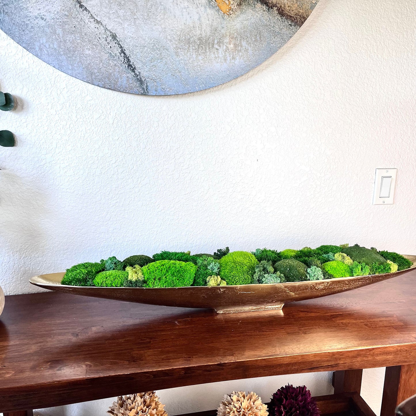 25" Metal Boat Bowl w/ Variated Preserved Moss