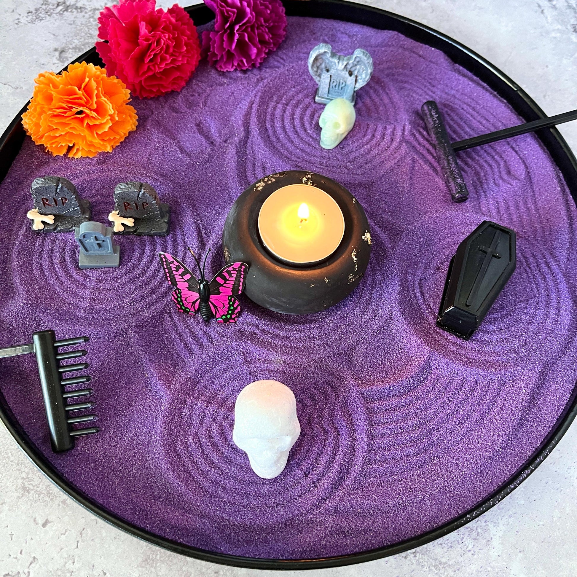 Memorial zen garden kit with engraved stone and crystals