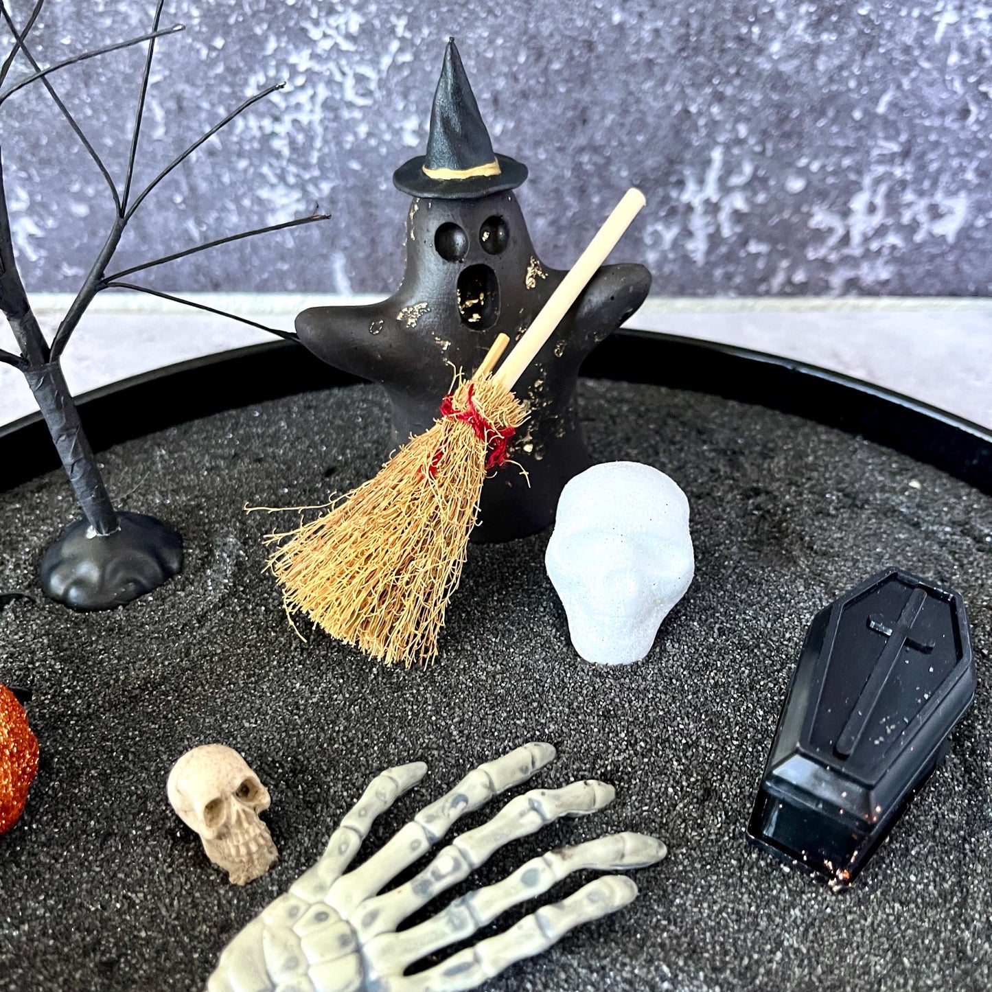 Gothic Halloween sand garden set on a desk