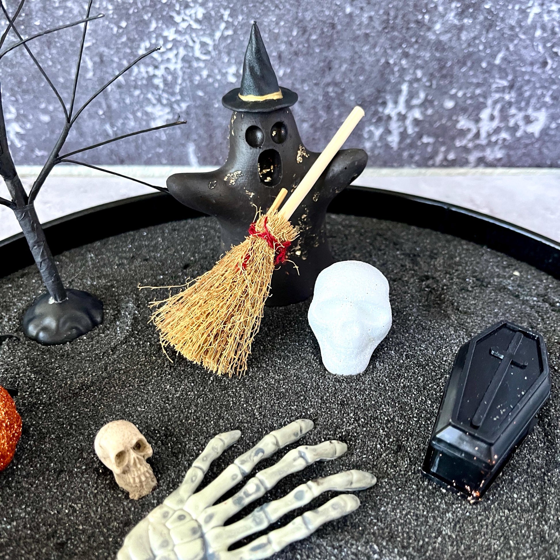 Gothic Halloween sand garden set on a desk