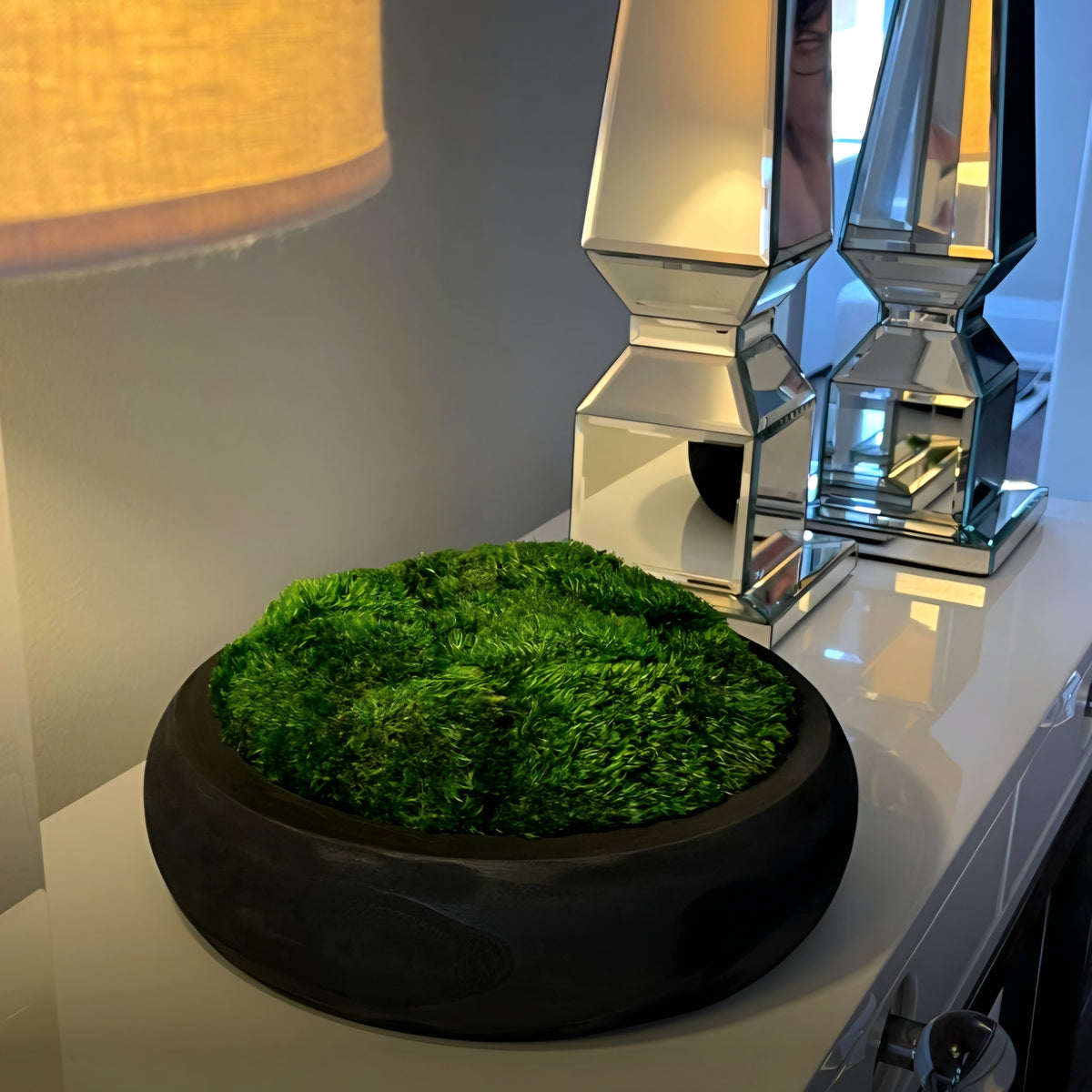 Moss Centerpiece Bowl – 12" Round Preserved Natural Rustic Table Decoration