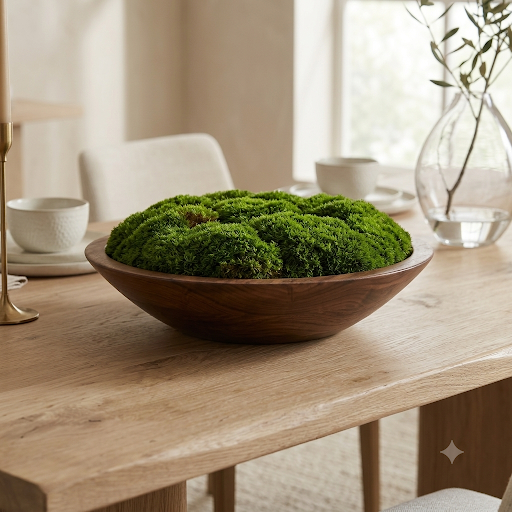 Moss Centerpiece – 12 or 16 Inch Preserved Natural Greenery in Rustic Wood Bowl