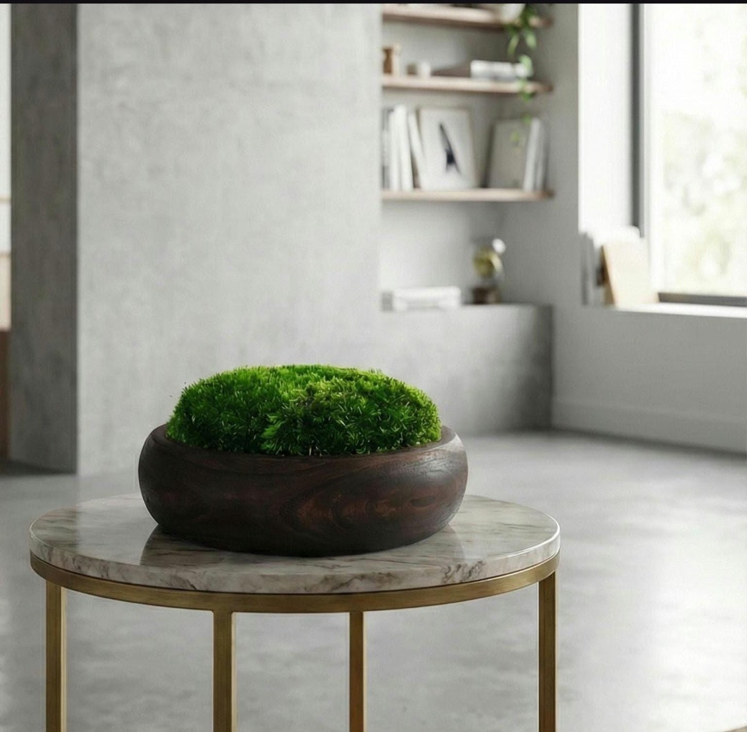 Moss Centerpiece Bowl – 12" Round Preserved Natural Rustic Table Decoration