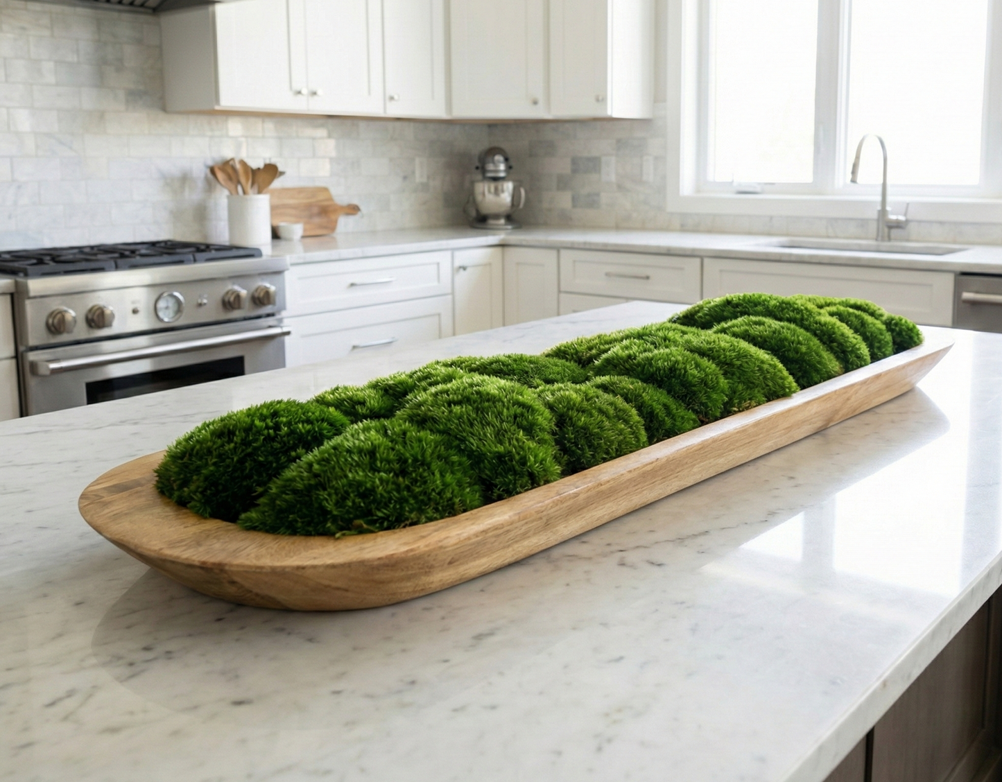 40” Preserved Moss Centerpiece Large Dough Bowl