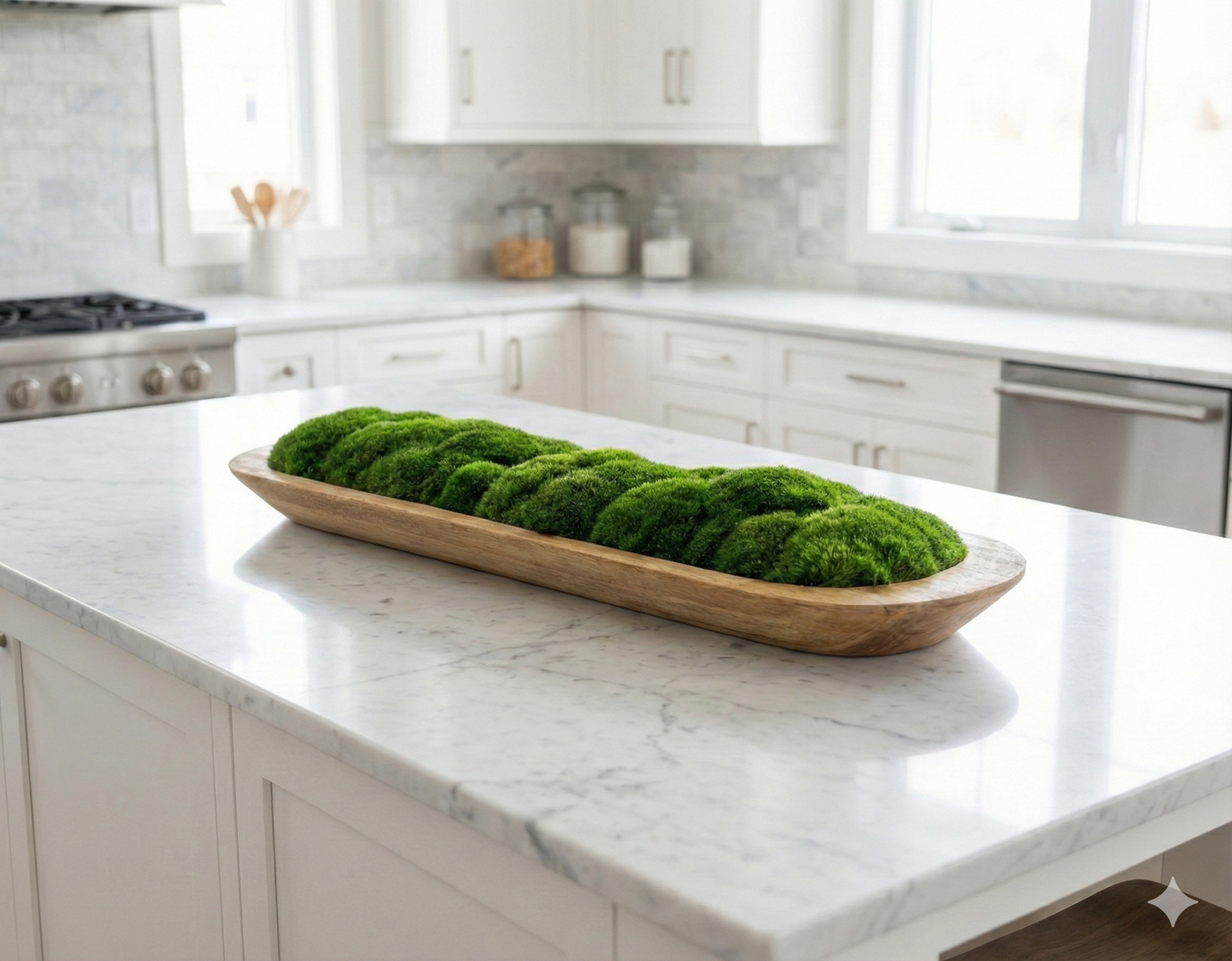 40” Preserved Moss Centerpiece Large Dough Bowl
