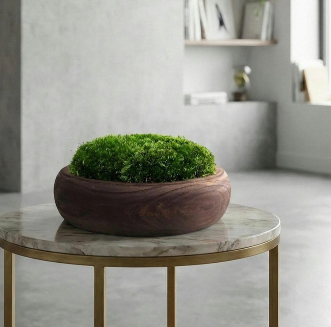 Moss Centerpiece Bowl – 12" Round Preserved Natural Rustic Table Decoration