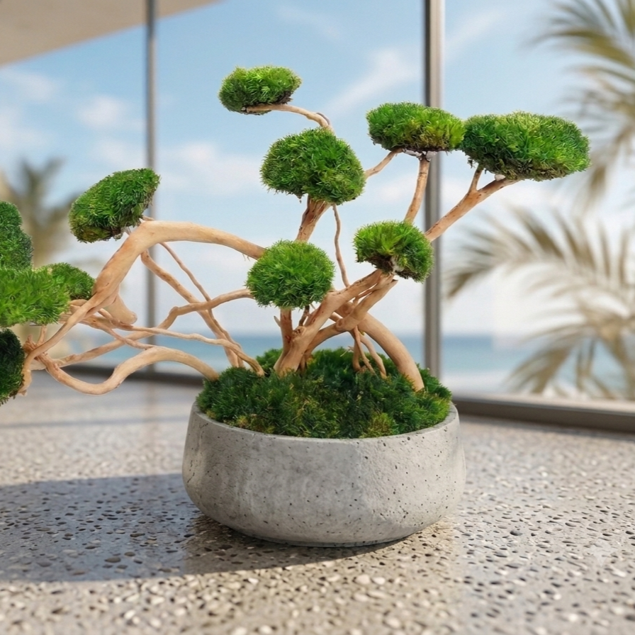 Preserved Moss Bonsai – Maintenance-free Driftwood Zen Desk Decor