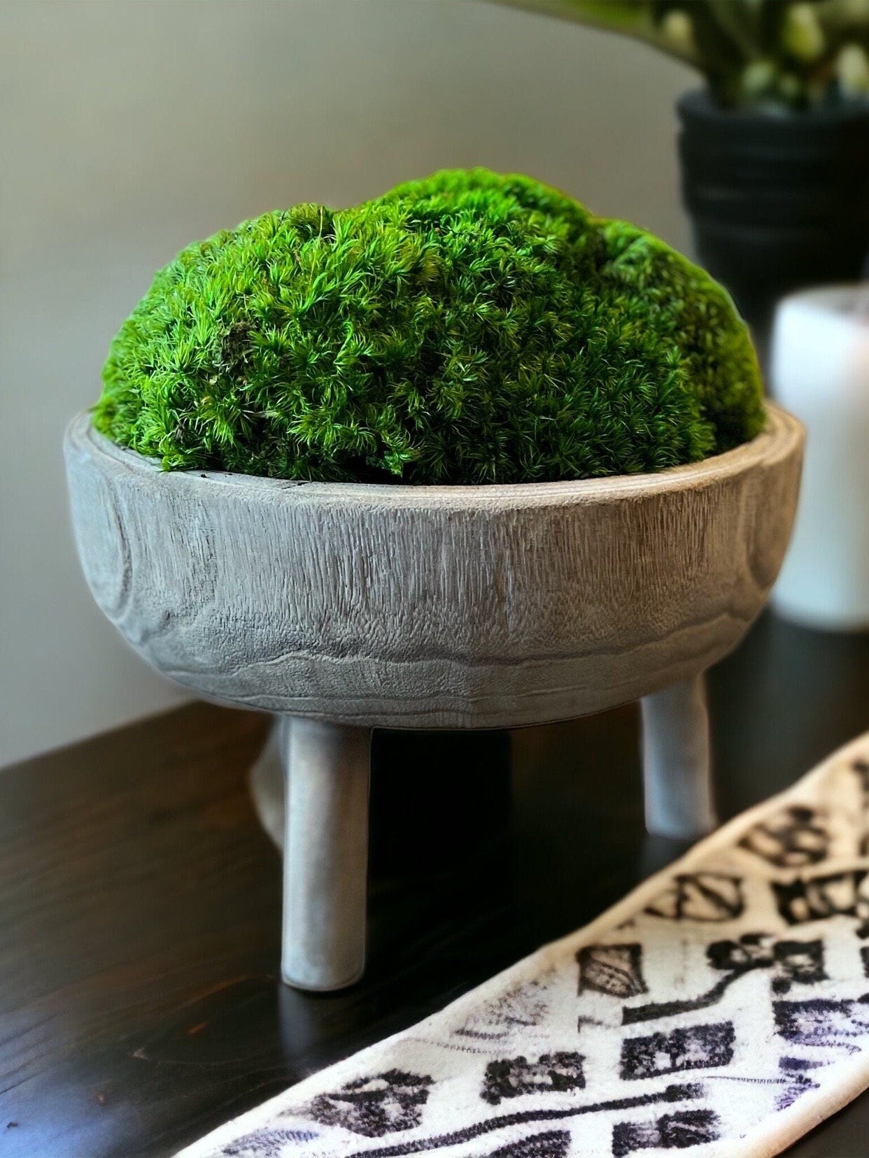 11x6" Tall Gray Pedestal Moss Bowl w/ Legs