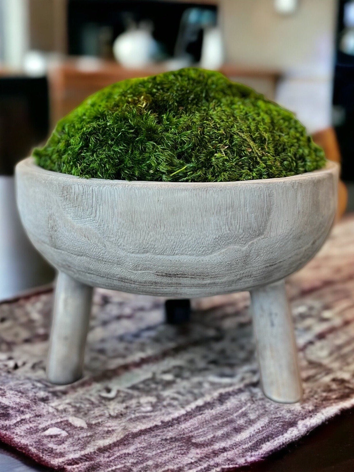 11x6" Tall Gray Pedestal Moss Bowl w/ Legs